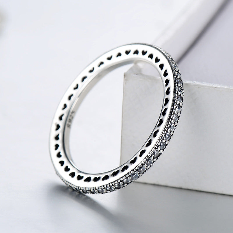 Sterling Silver Heart-shaped Ring with Zircon Studded Design