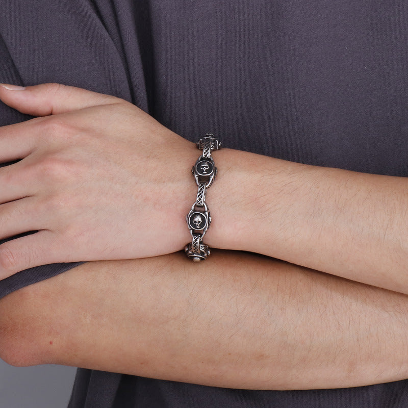 Vintage-Inspired Korean Skull Bracelet with Punk Pig Nose Design in Titanium Steel for Men
