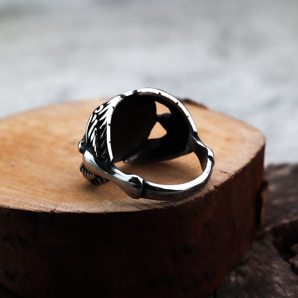 European And American Jewelry Wholesale Men's Titanium Steel Ring Retro Viking Crow Compass Ring