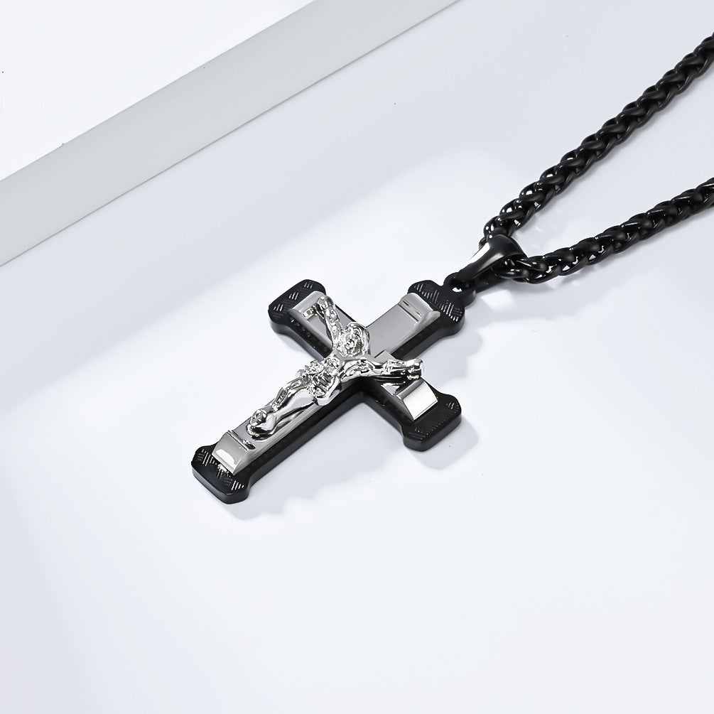 Timeless Titanium Steel Cross Necklace for Discerning Men