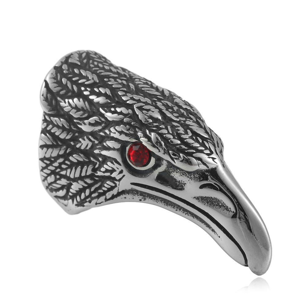 Titanium Steel Men's Eagle Head Ring - Punk Retro Animal Design for Everyday Wear