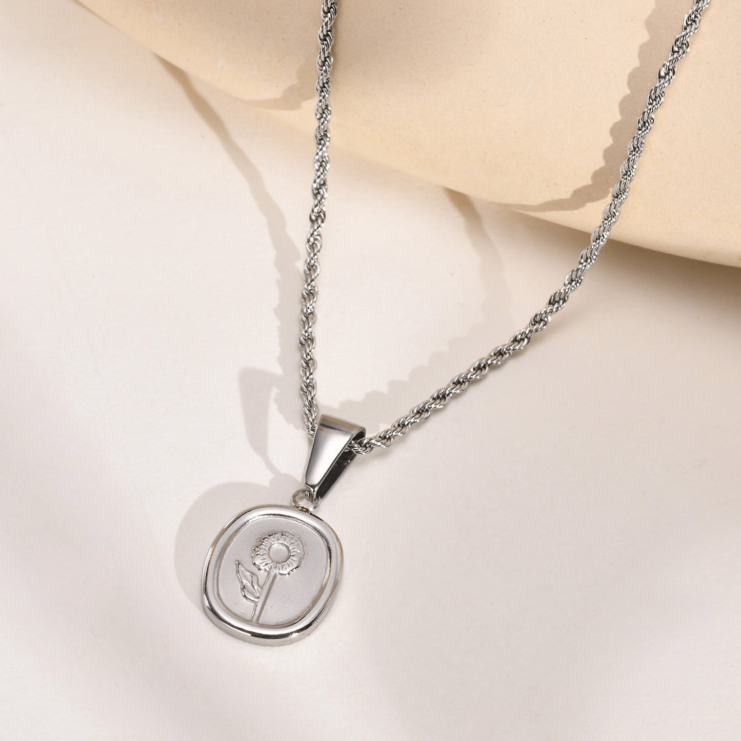 Gold Women's Necklace with Stainless Steel Sunflower Pendant