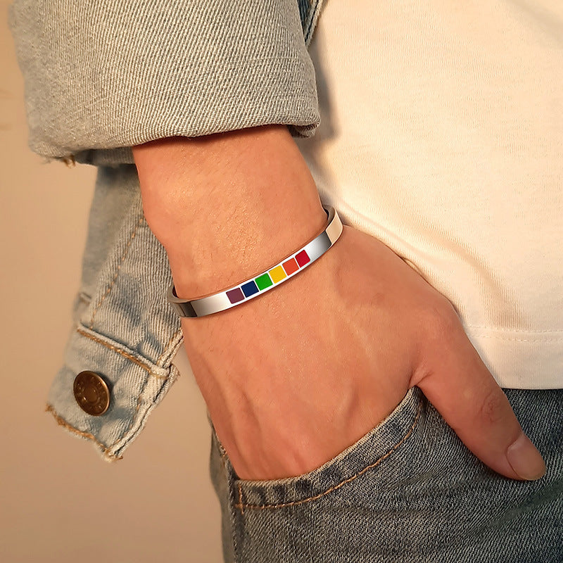 Color Color Epoxy C-Shaped Stainless Steel Bracelet