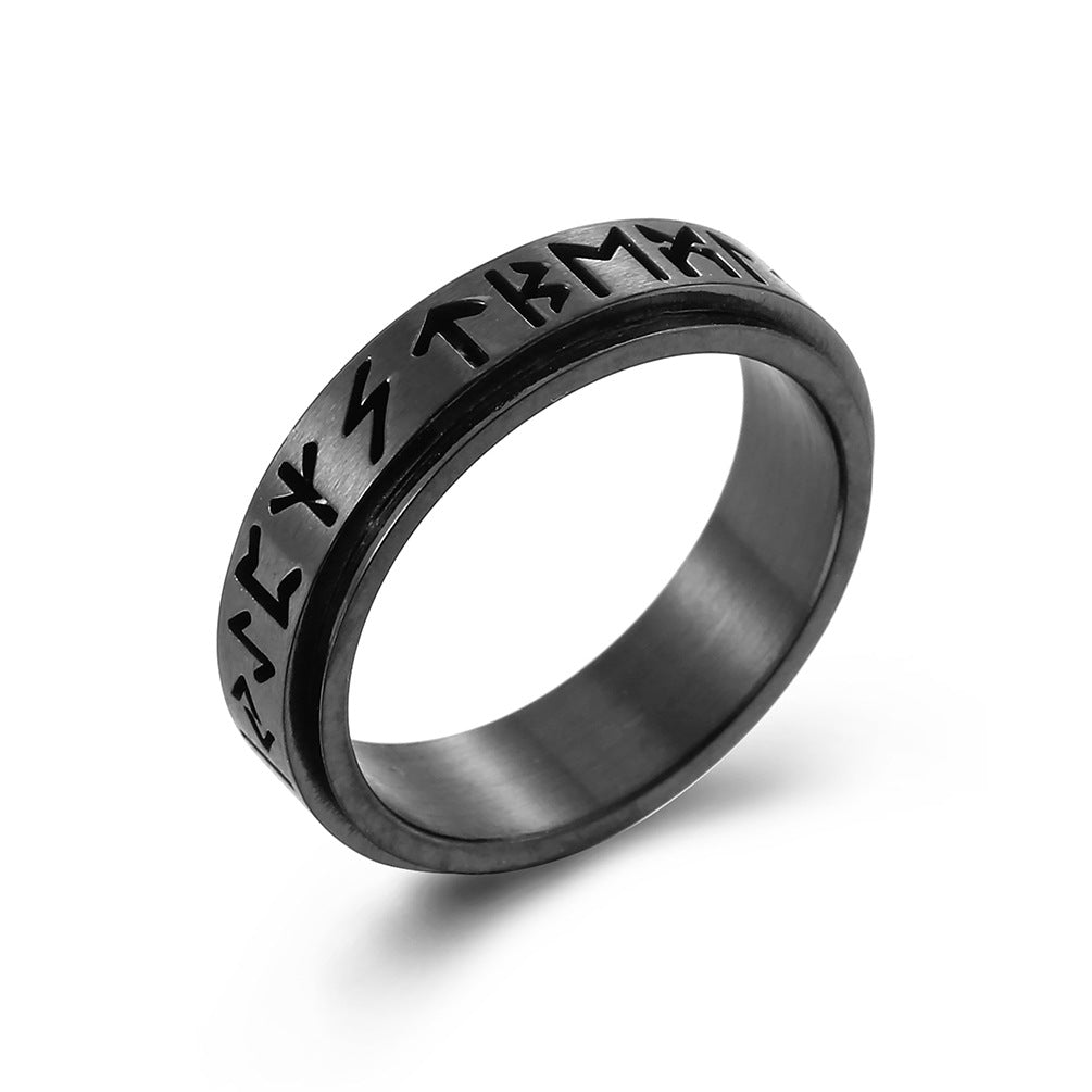 Planderful Nordic Viking Rune Ring Rotating Titanium Steel Jewelry For Men And Women Unisex Gift