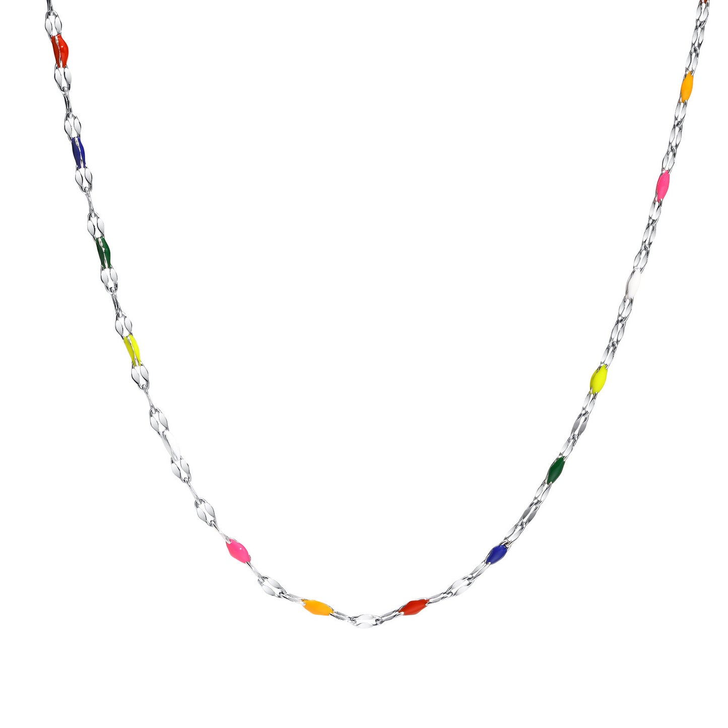 Necklace – Stainless Steel Colored Epoxy Beads Lip Chain Necklace Steel Ladies