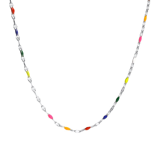 Necklace – Stainless Steel Colored Epoxy Beads Lip Chain Necklace Steel Ladies