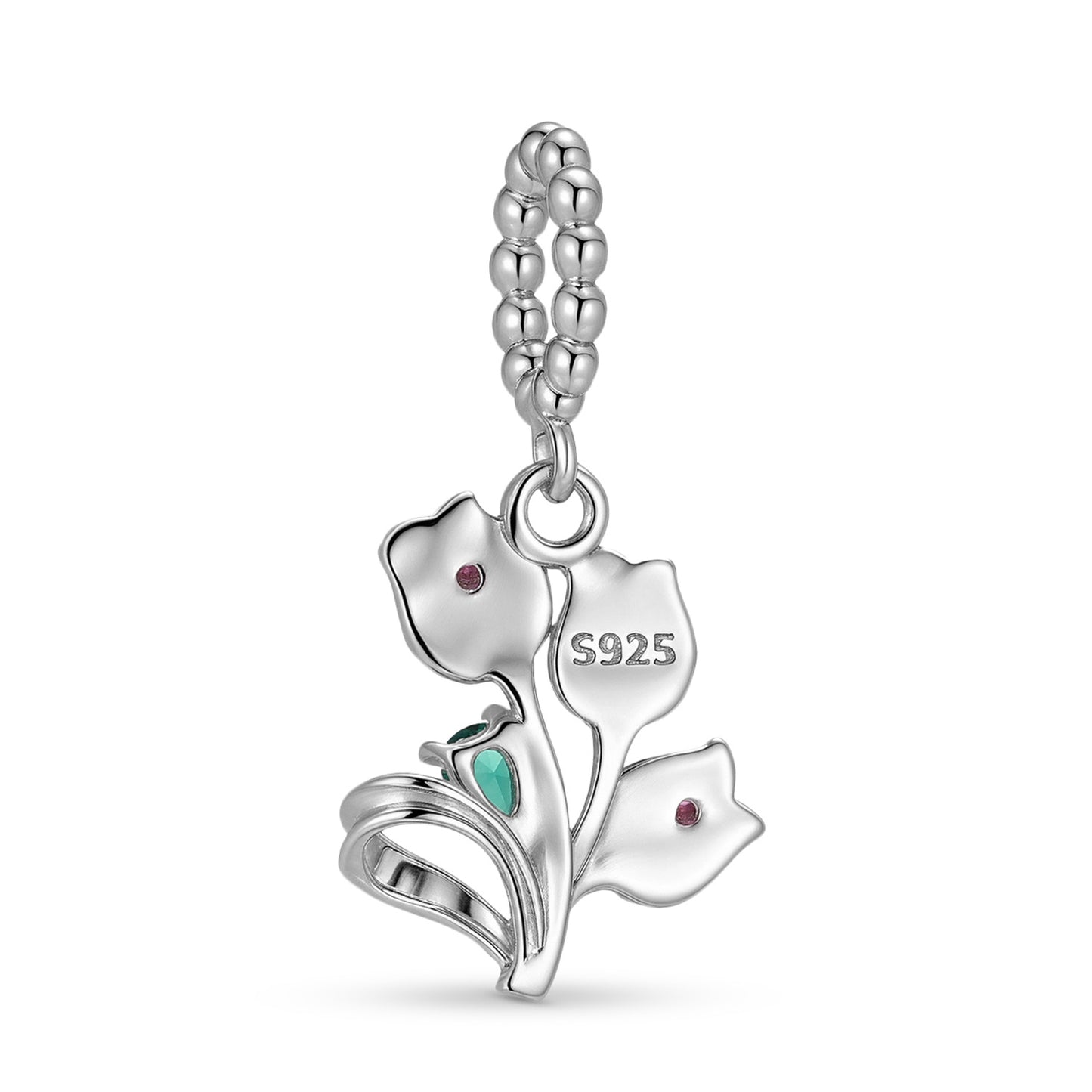 Planderful Jewelry Sterling Silver Tulip Pendant With Zircon Charm Elegant Floral Necklace