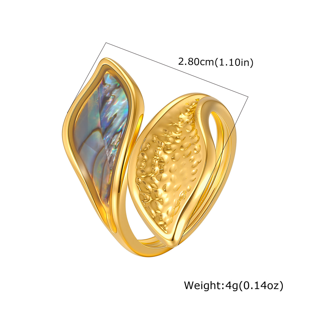 Hot-Selling Special-Shaped White Shell Stainless Steel Ring Design Leaf Opening