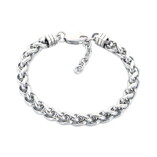 Rock Day Buckle – Hip Hop 8mm Keel Flower Basket Chain With Extension Chain Stainless Bracelet