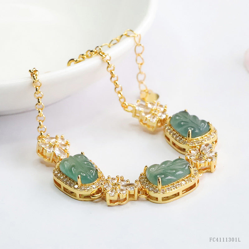 Blue Water Jadeite Leaf Pavé-Style Bracelet