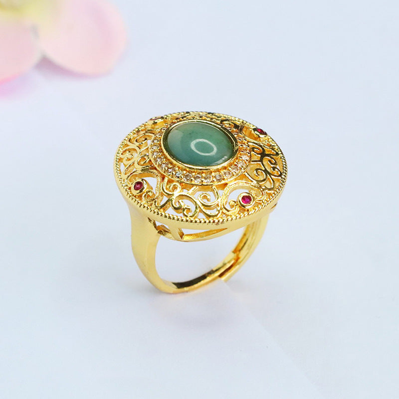 Blue-Water Jadeite Cloud Ruyi Ring