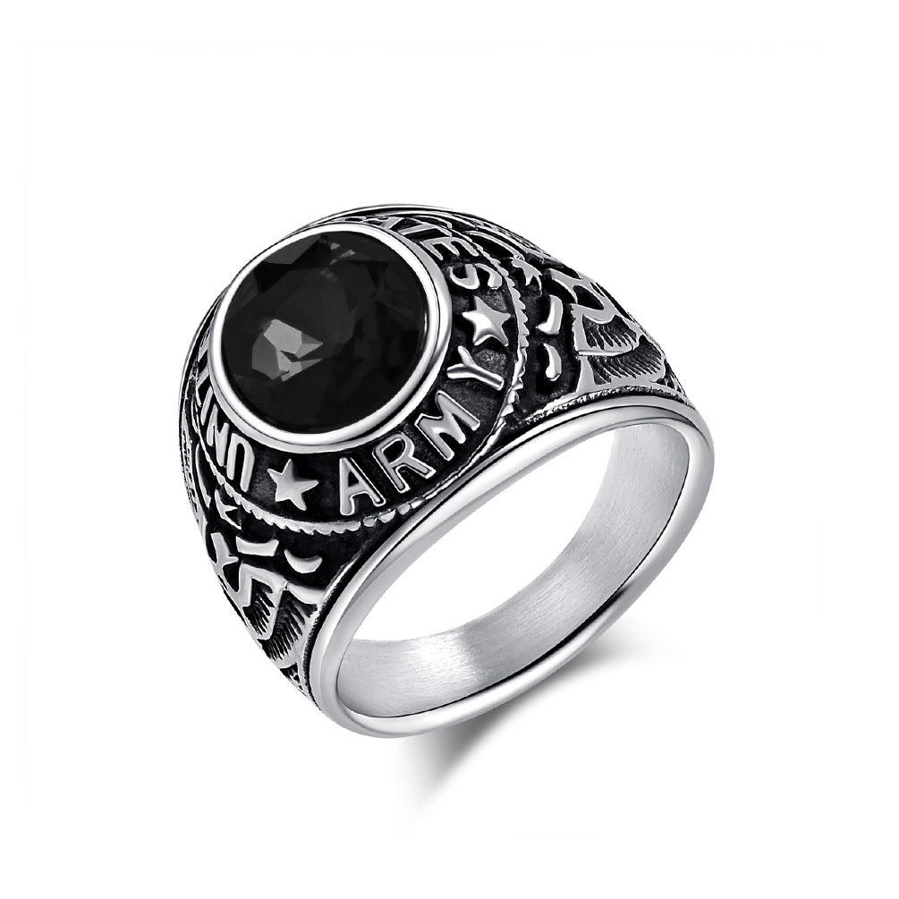 Sea Eagle Ring For Men Retro Titanium Steel Band With Zircon Emblem Planderful Everyday Genie