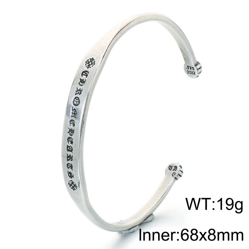 Punk Style Antique Winding Snake Thin Bracelet Goth Zircon Flower Stainless Steel Men's