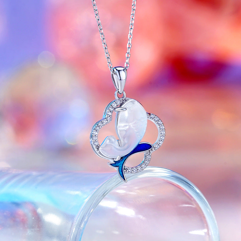 S925 Sterling Silver Natural Chalcedony Four-Leaf Clover Necklace