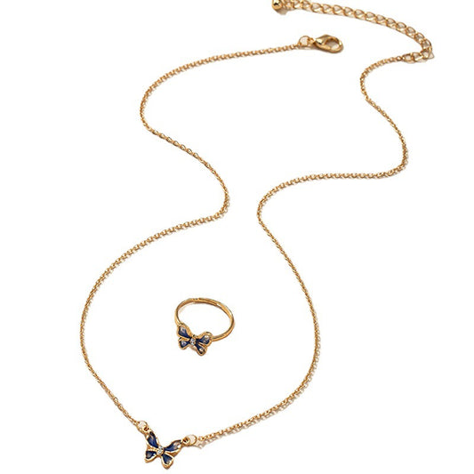 Butterfly Diamond Necklace and Ring Set with Clavicle Chain - Vienna Verve Collection