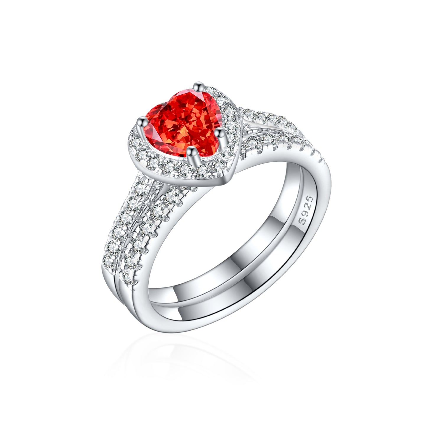 S925 Sterling Silver 1ct Flame Ice Heart-Shaped Zircon Ring