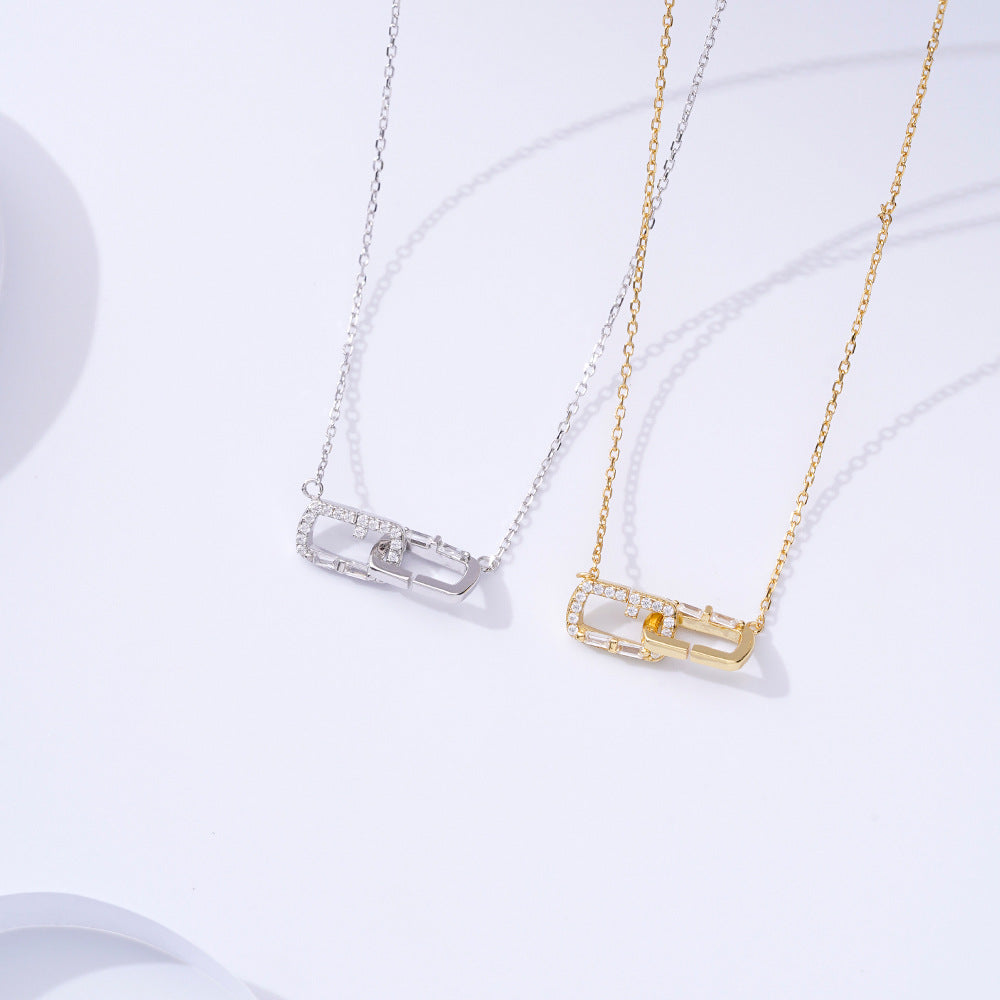S925 Sterling Silver Necklace Women's Double Ring Buckle Design