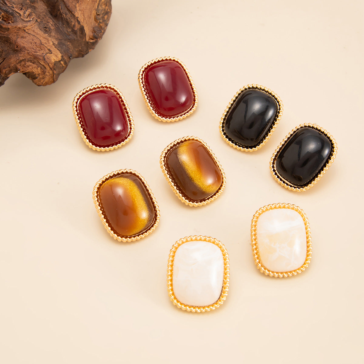 Planderful Vienna Verve Tiger's Eye Square Stud Earrings For Women Elegant Geometric Retro Jewelry