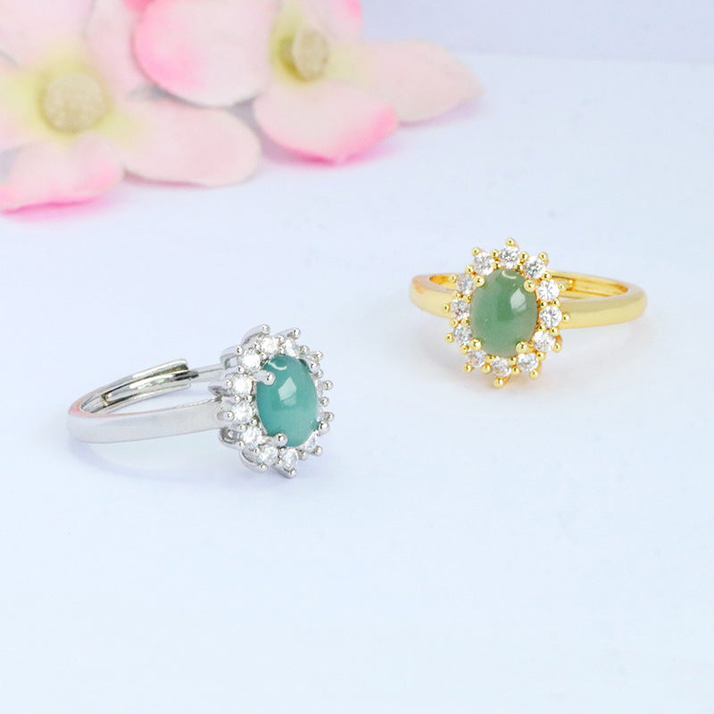 Blue Water Jadeite Princess-Style Ring