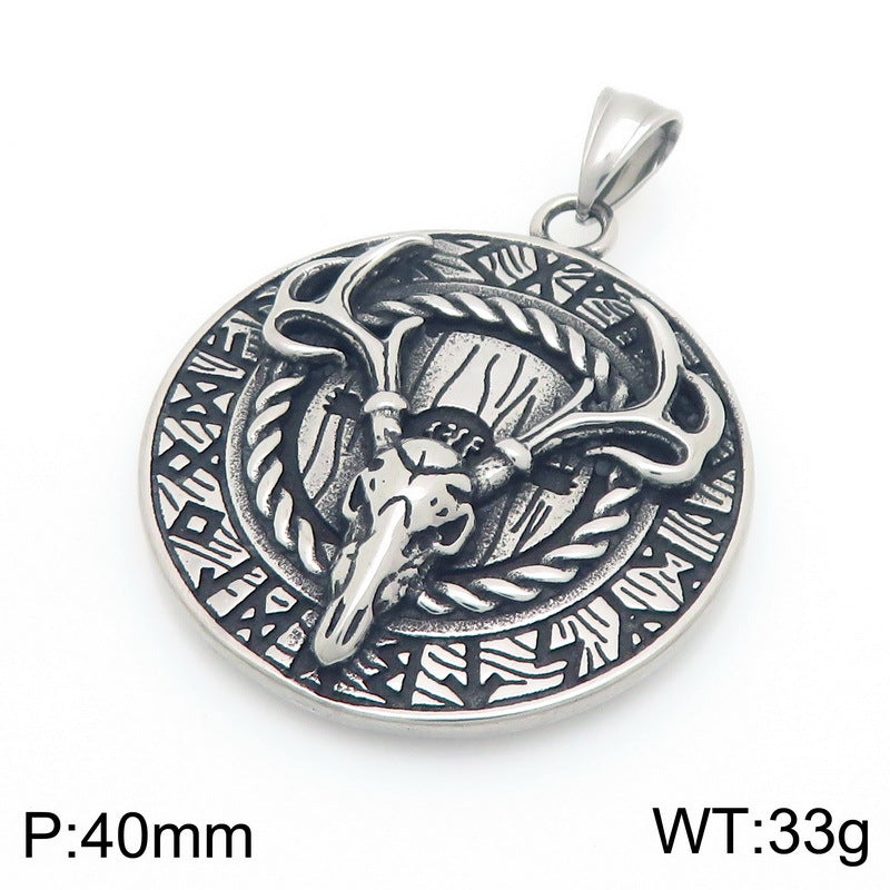 Viking Mythology World Tree Double Wolf Disc Pendant, Nordic Luhn Rune Crow Deer Necklace