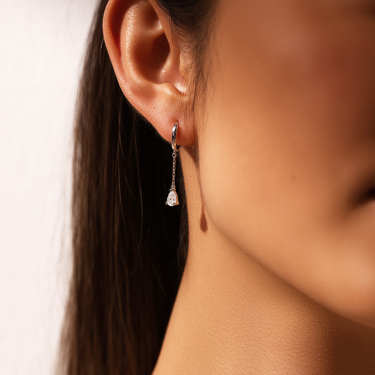 925 Sterling Silver Tassel Chain Teardrop Moissanite Earrings