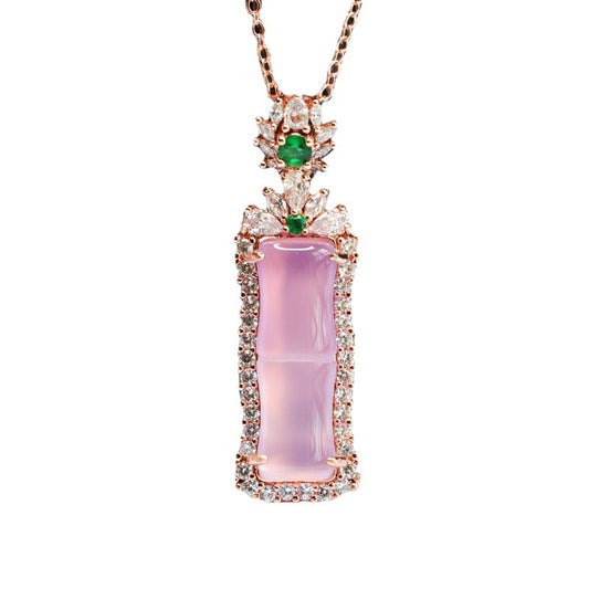 Pink Chalcedony Bamboo Zircon Pendant — No Chain
