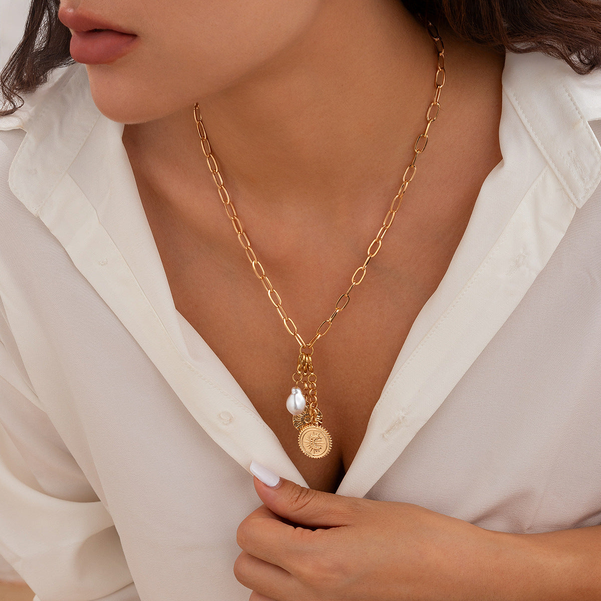 Multi-Eye Heart Fringe Necklace