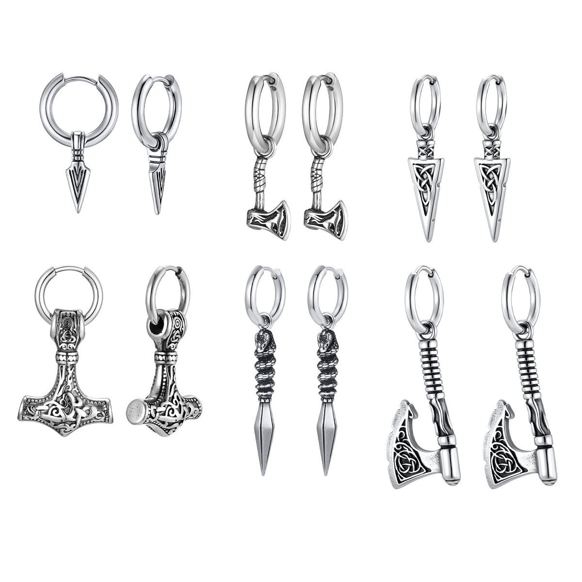 Antiqued Silver Symbol Hoop Earrings — 6 Styles
