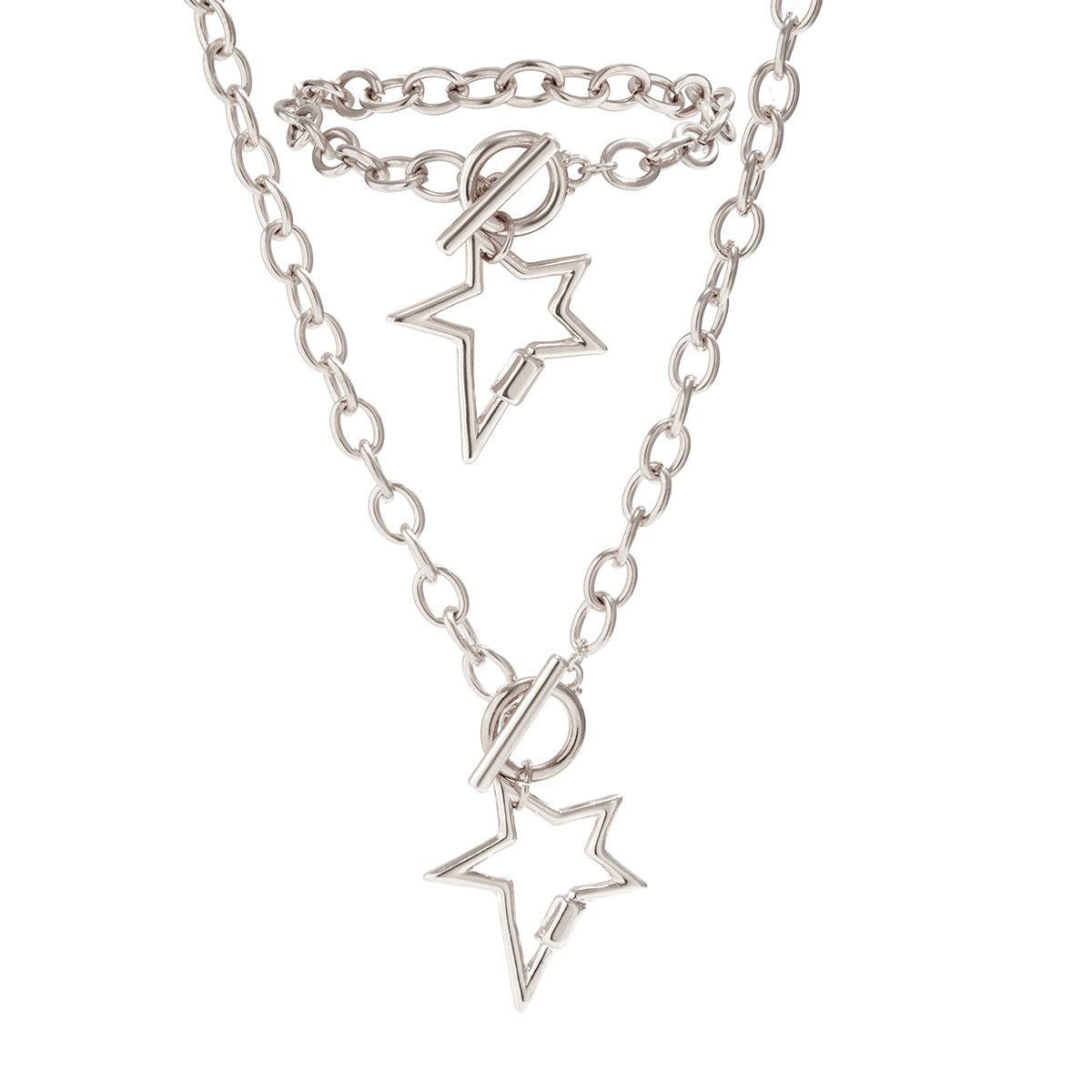 Metal Hollow Street Photography Necklace Set for European and American Love, Women's Exaggerated Cross-border Necklace