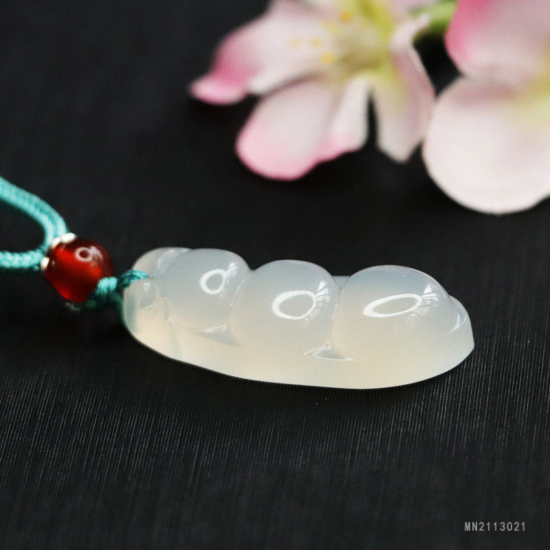 White Chalcedony Fortune Bean Pendant