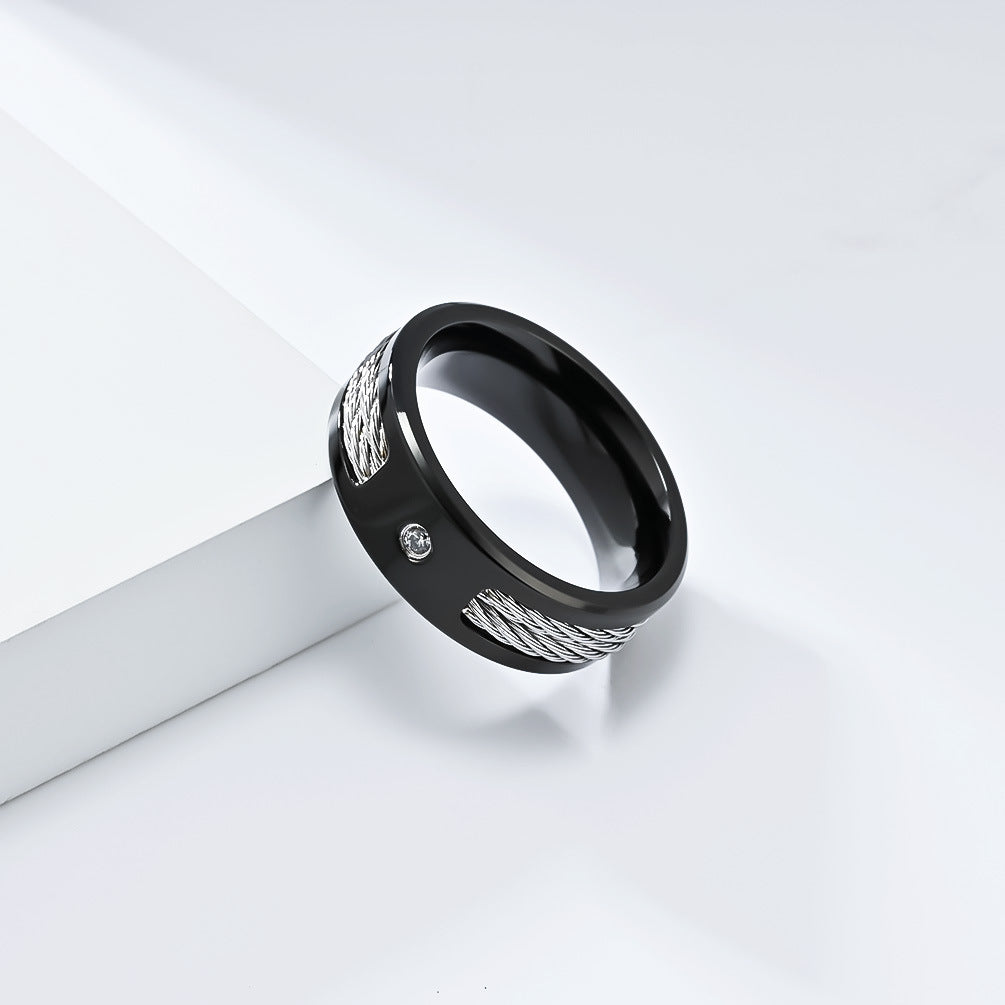 Planderful Stainless Steel Inlaid Zircon Ring Unisex Everyday Genie Light Luxury Jewelry