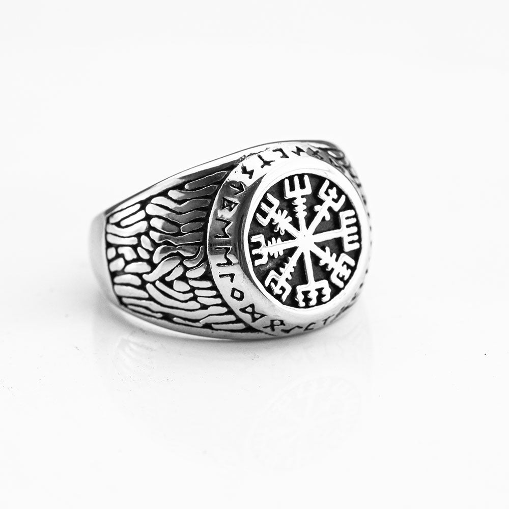 Planderful Viking Compass Rune Ring For Men Retro European American Style Stainless Steel Solid Band Sizes 7 To 13
