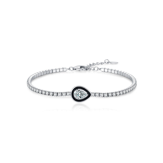 925 Sterling Silver Black Enamel Tennis Teardrop Bracelet
