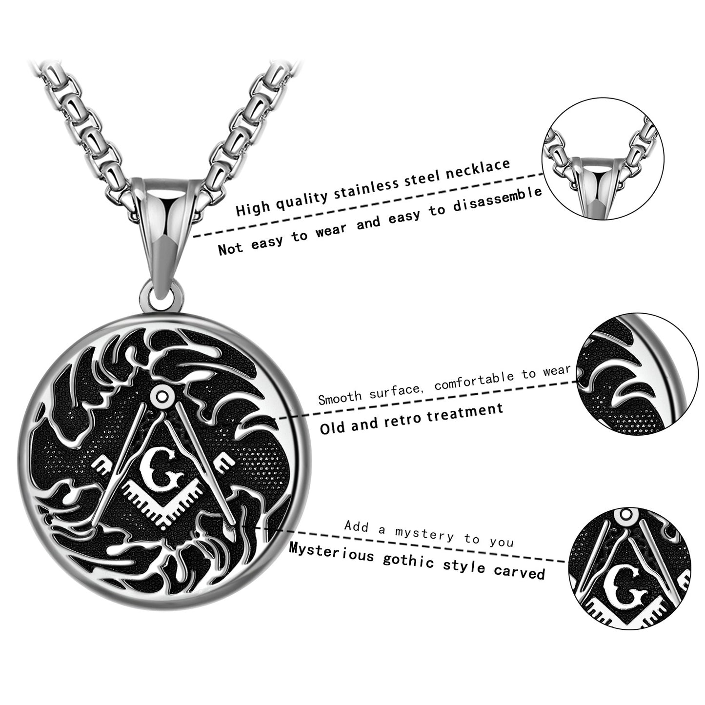 Stainless Steel Necklace – Vintage Freemasonry Viking Badge