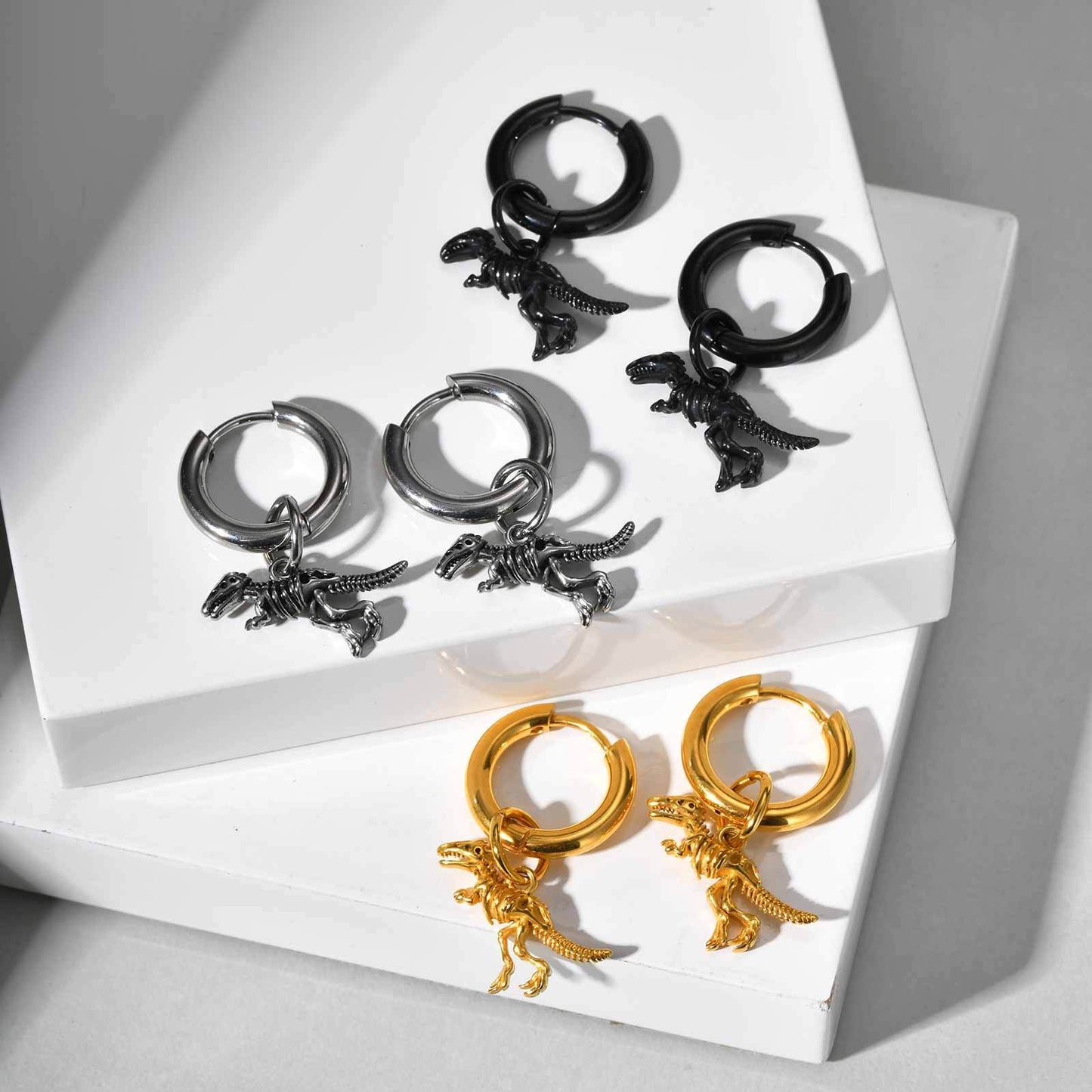Planderful Steel Dinosaur Skeleton Earrings Unisex Gift