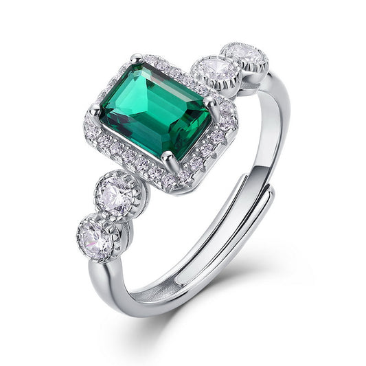Planderful Jewelry Lab Grown Emerald Ring in Sterling Silver with Elegant Inlay and Luxury Finish