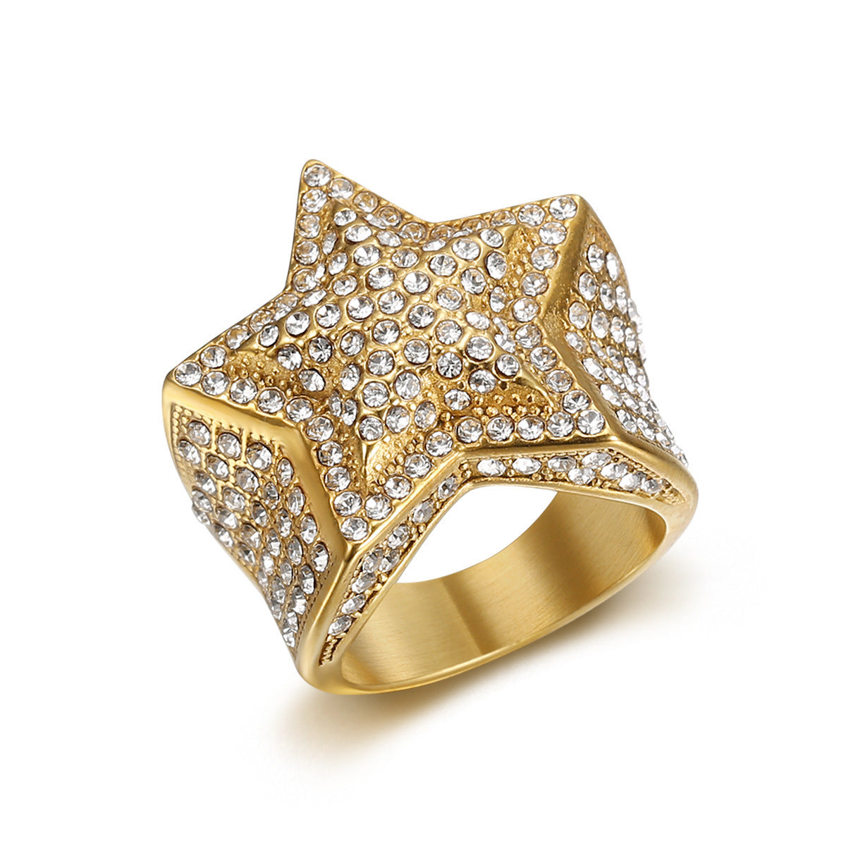 Planderful Titanium Steel Ring With Zircon Inlay Five Point Star Unisex Nightclub Trend