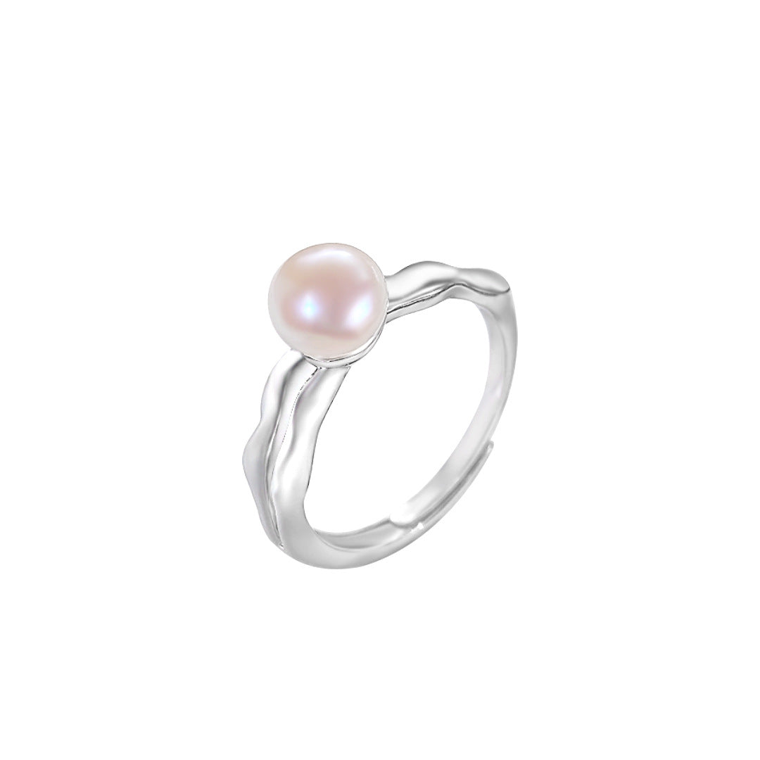 S925 Sterling Silver Freshwater Pearl Ring — Adjustable