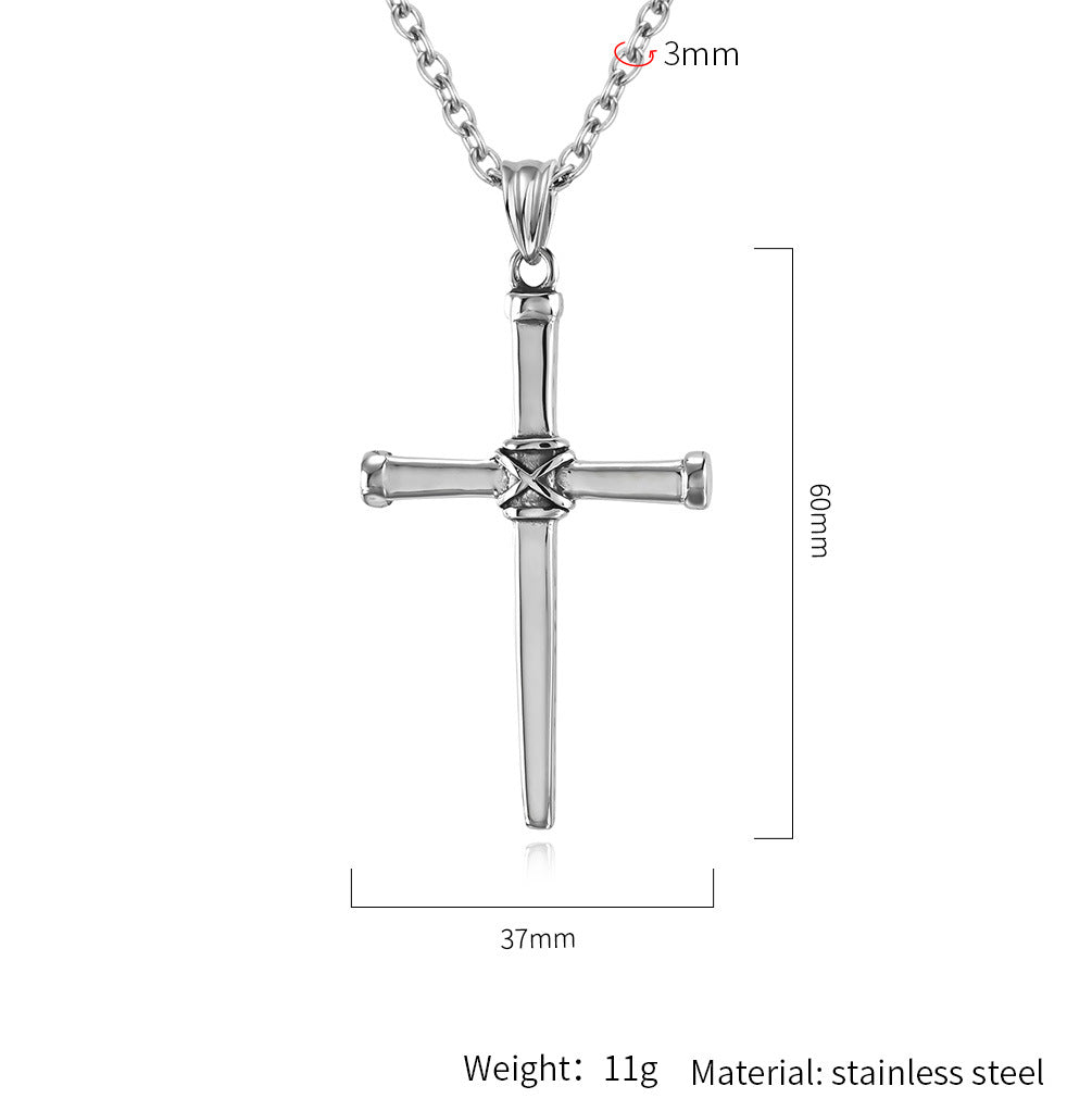 Planderful Nail Cross Necklace Titanium Steel Punk Jewelry For Streetwear Fans Retro Hip Hop Style
