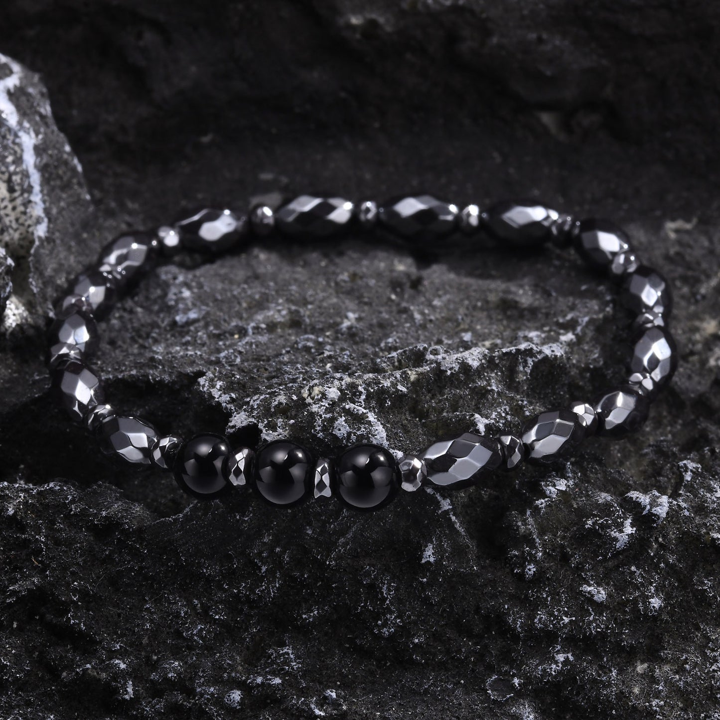 Agate Black Gallstone Oval Beaded Bracelet Men's Fashion