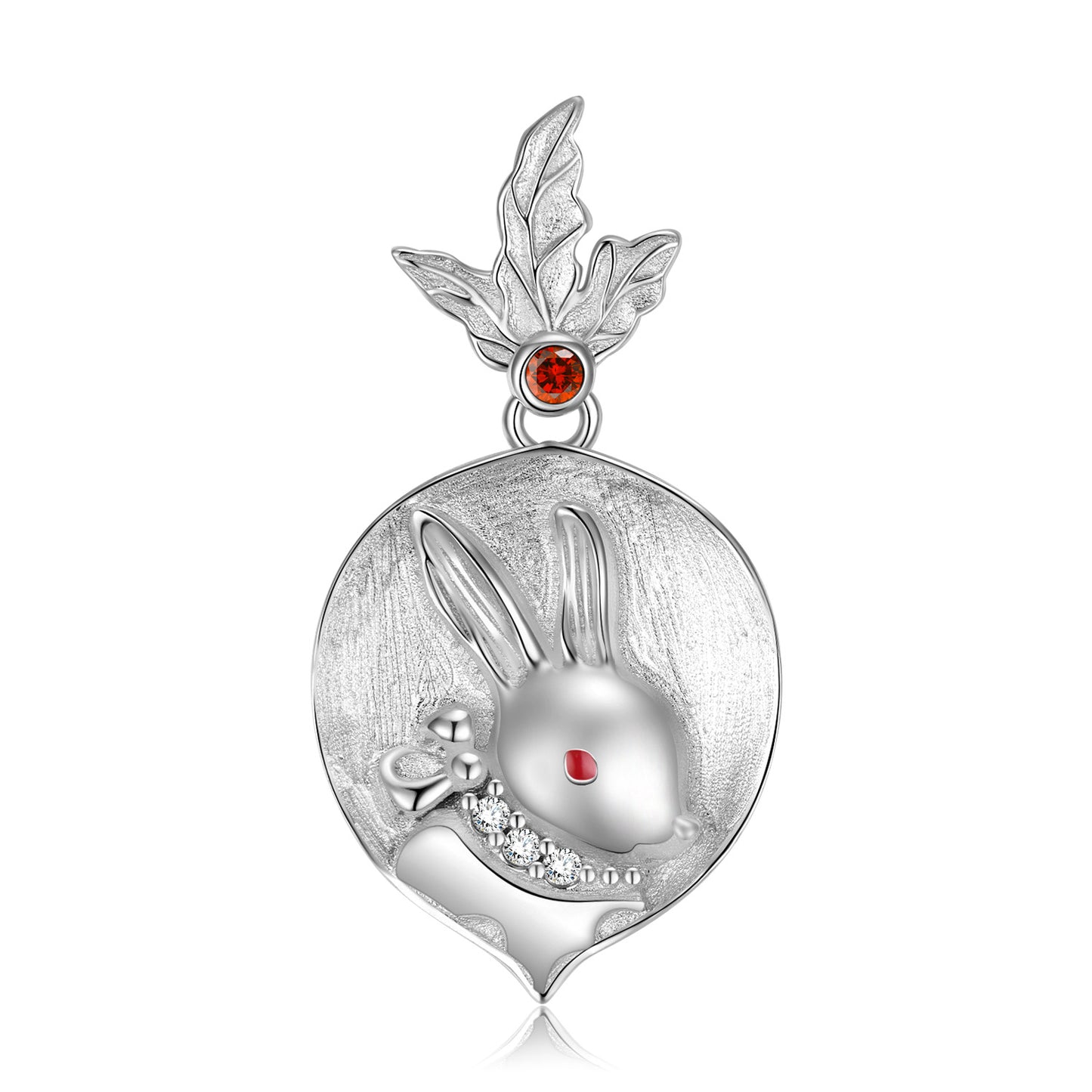 Radish Pendant with Rabbit Embossed Sandblasting Silver Necklace