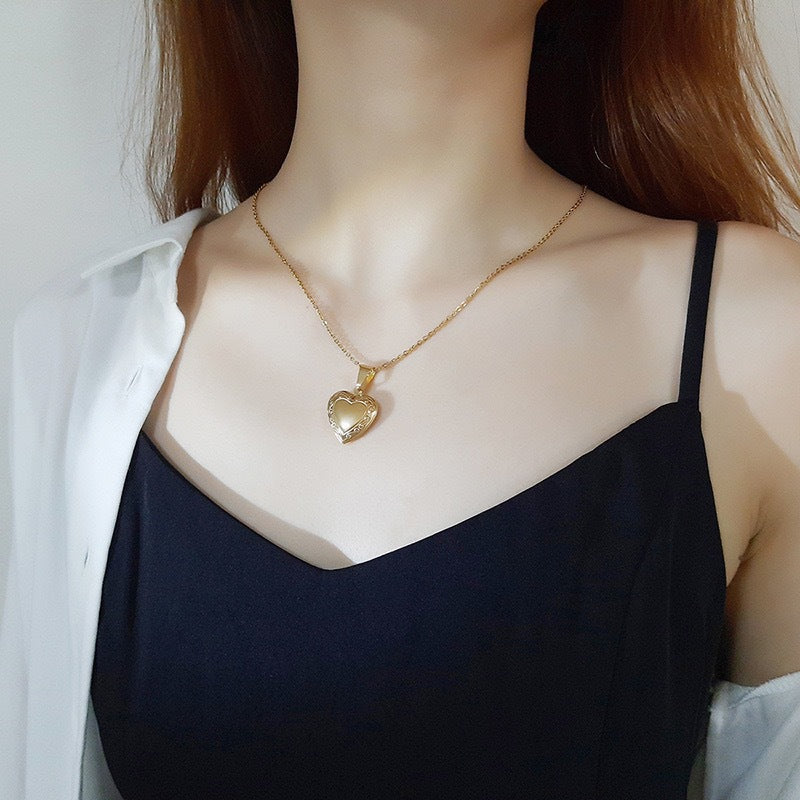 Planderful Heart Shaped Zircon Pendant Necklace Stainless Steel For Women Gift Elegant Collarbone Chain