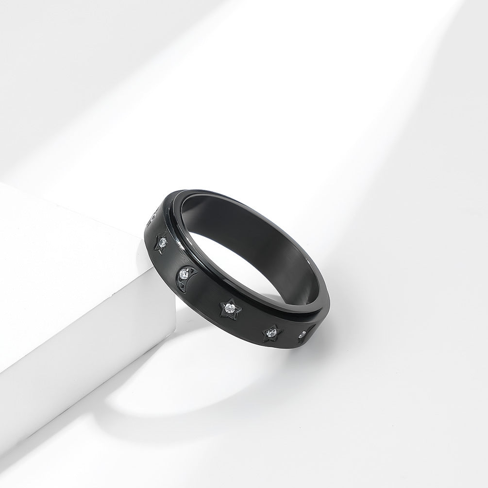 Planderful Personalized Zircon Star Moon Spinning Ring Stainless Steel Anxiety Relief For Stress Relief Seekers
