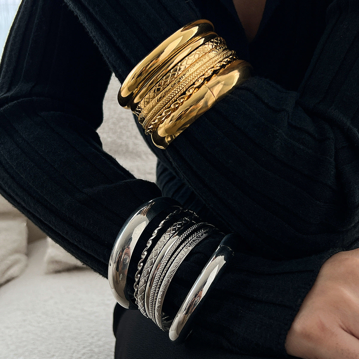 Bracelet Bracelet Retro Glossy Bracelet Set Exaggerated Snake Skin Threaded