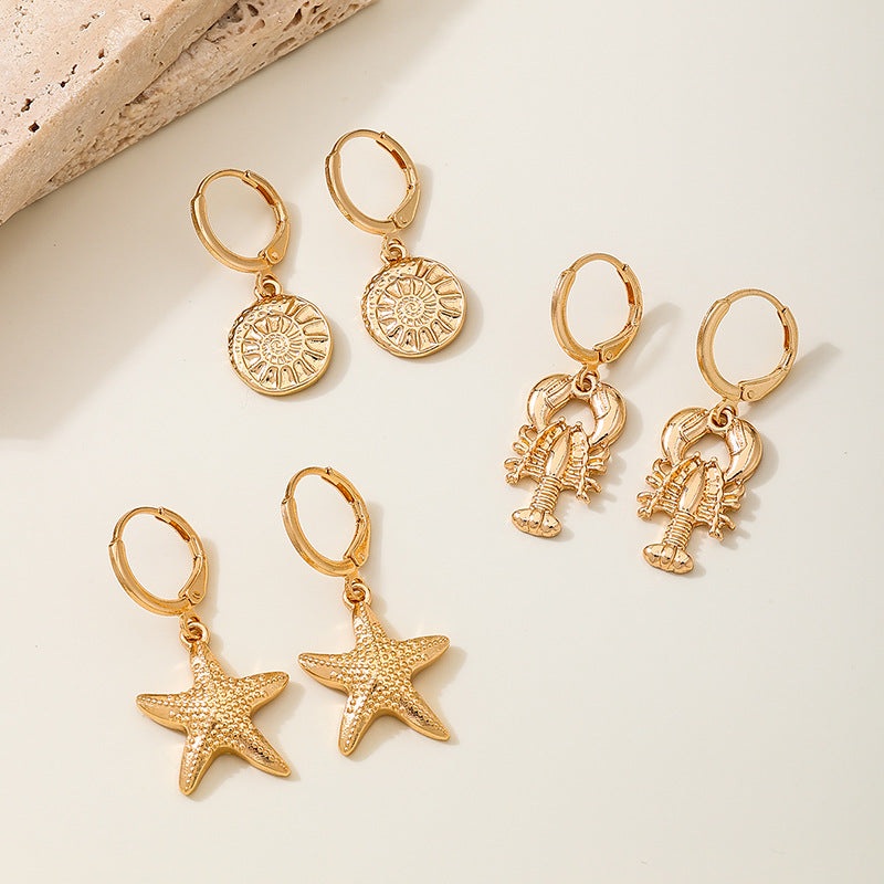 Planderful Ocean Theme Crab Earrings Set For Women 3 Pairs