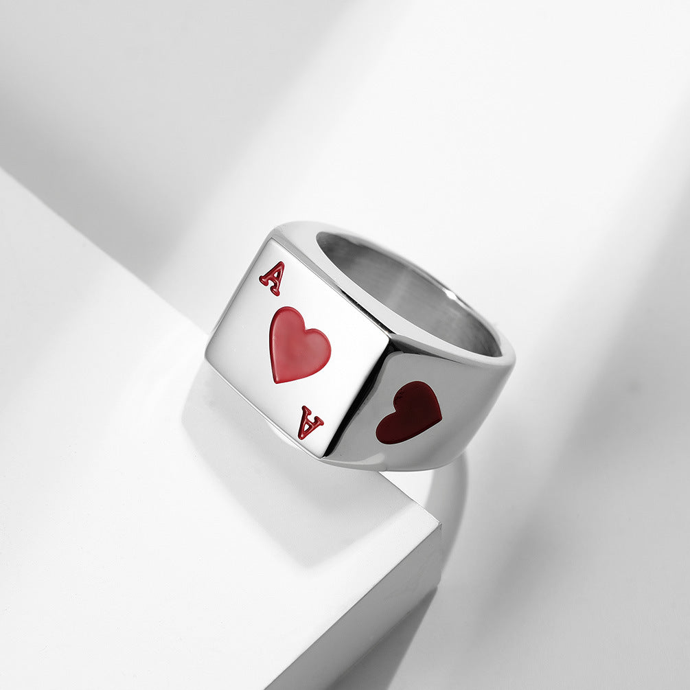 Planderful Steel Ring For Men Vintage Card Hearts Spades Design Bold Lucky Poker Jewelry
