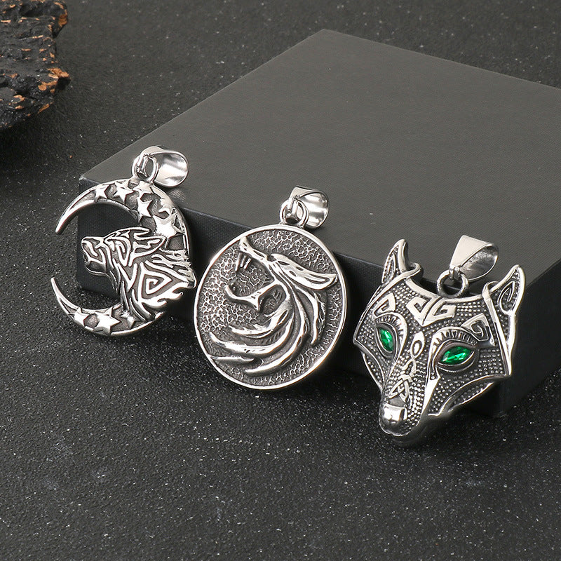 Planderful Viking Wolf Pendant For Men Green Eyed Celtic