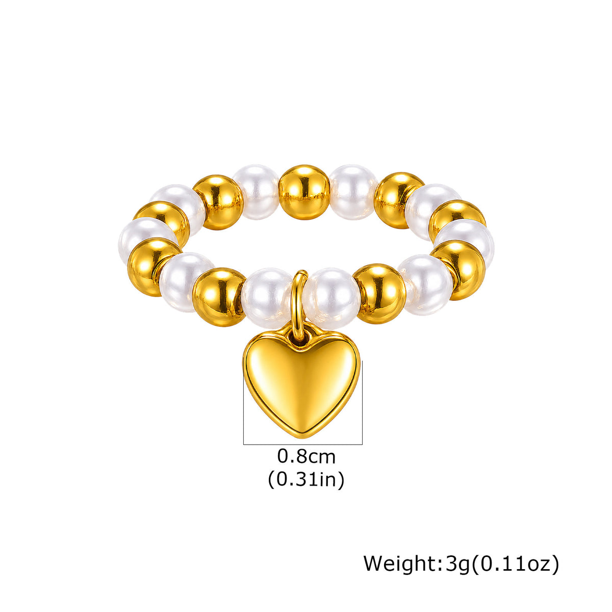 Stainless Steel Daily High-Gloss Heart-Shaped Imitation Pearl Steel Ball Ring Women's