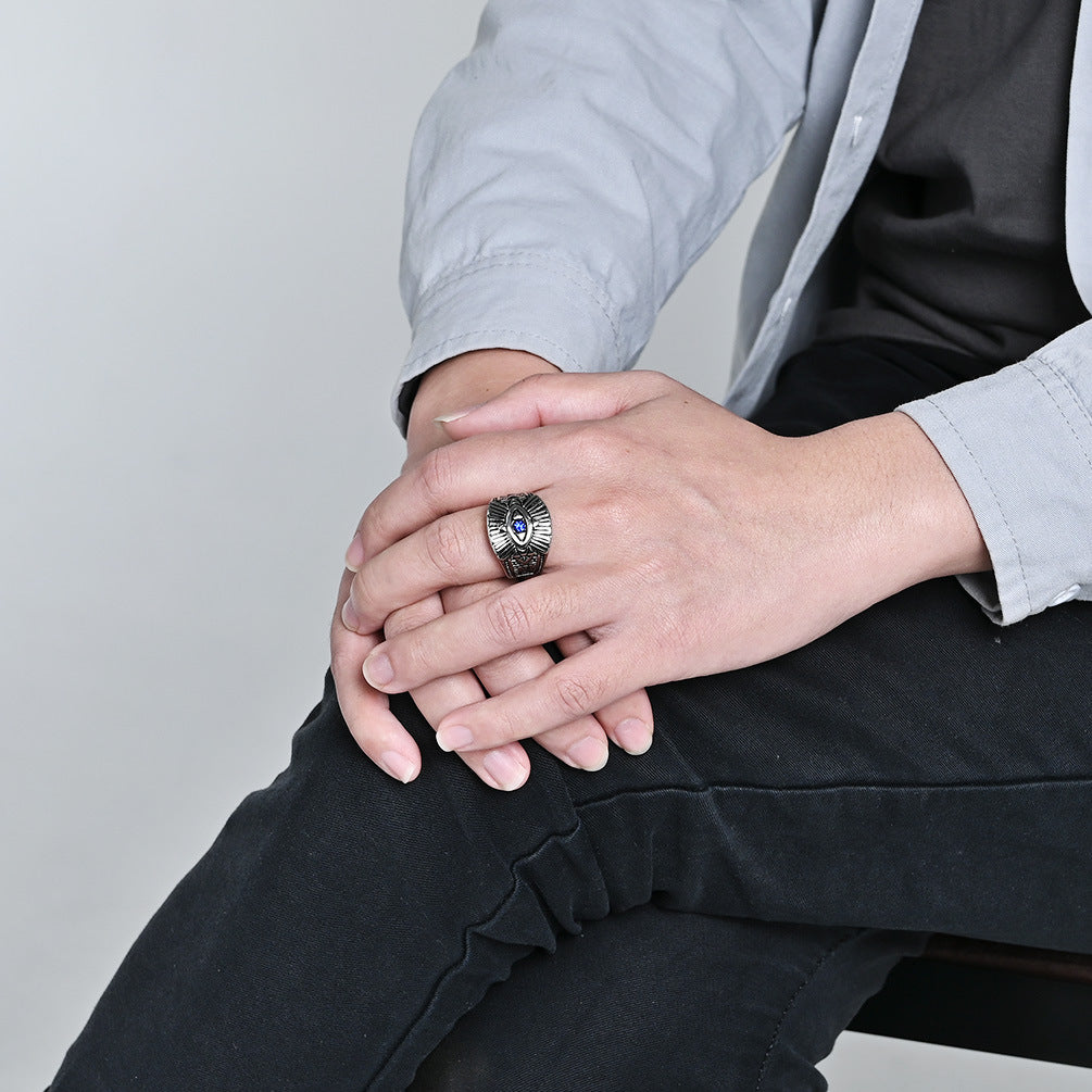 European And American New Retro God's Eye Titanium Steel Ring For Men