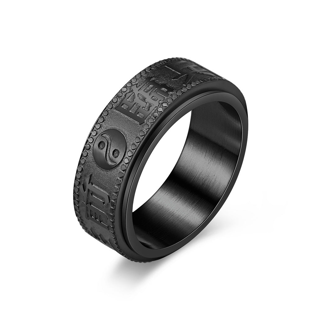 Retro Chinese Style Nine-Character Mantra Anxiety Relief Ring
